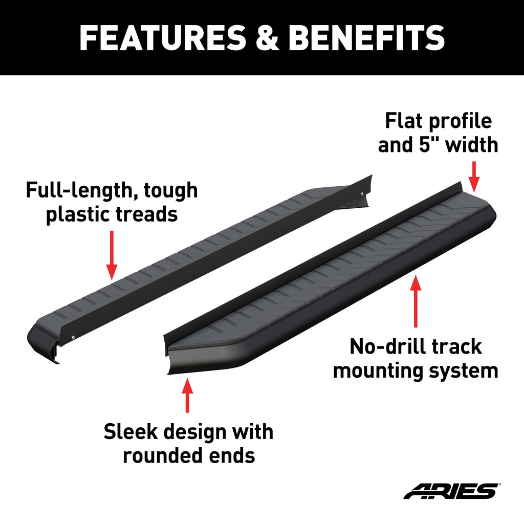 ARIES 2051973 AeroTread 5" x 73" Black Stainless Running Boards (No Brackets) for Select Dodge Durango