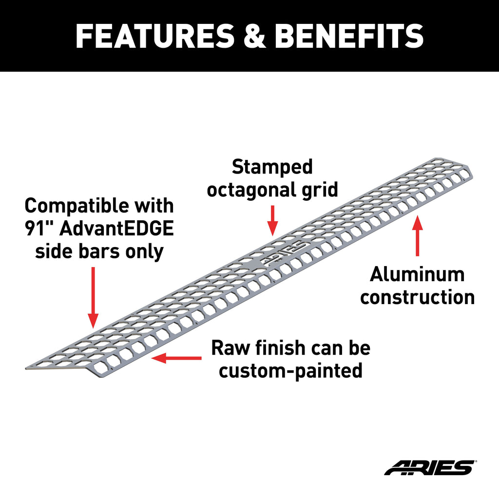 ARIES 2055191 ARIES 2055191 Paintable 91-Inch Raw Aluminum AdvantEDGE Running Board Step Pad - Truck Part Superstore