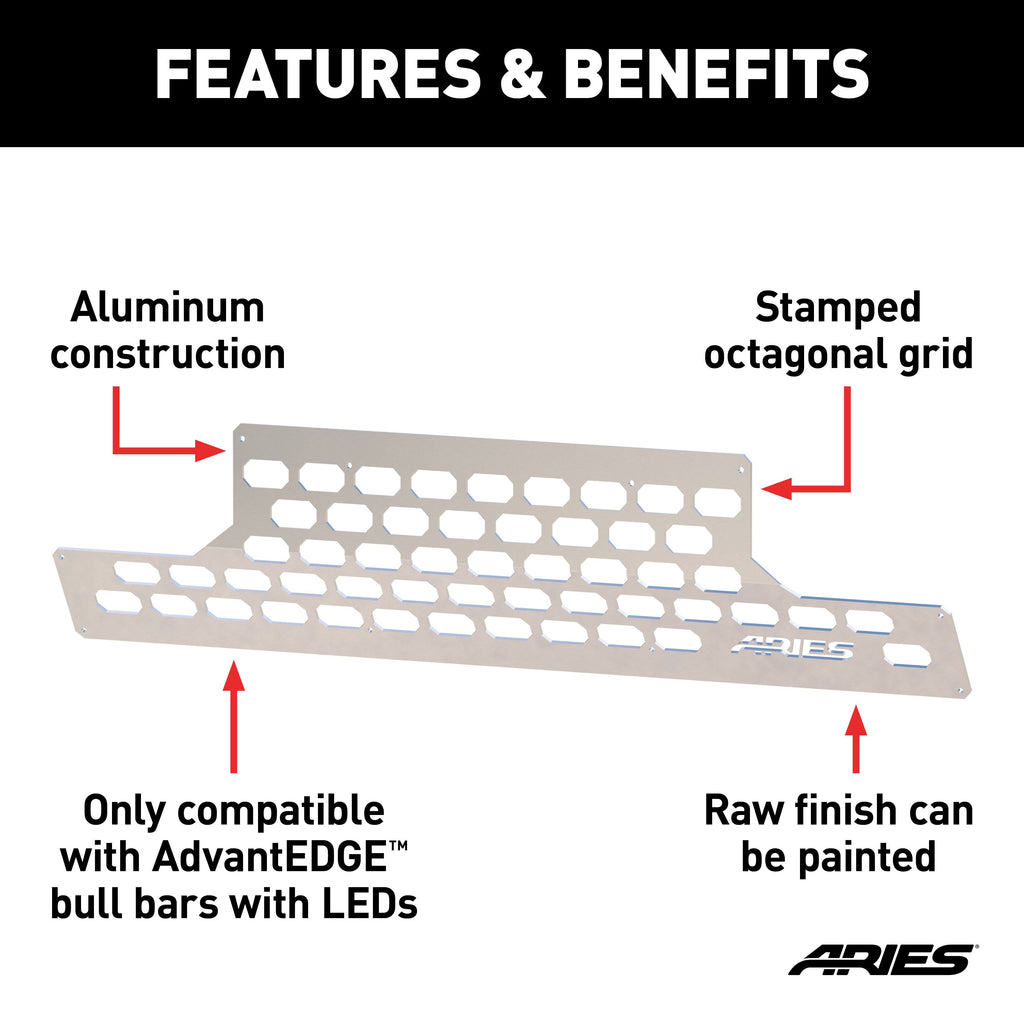 ARIES 2055193 ARIES 2055193 AdvantEDGE Paintable Aluminum Cover Plate for Bull Bar with LEDs - Truck Part Superstore