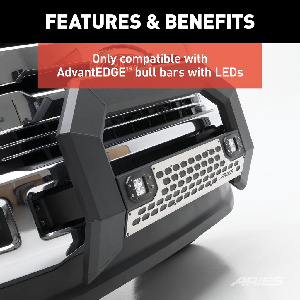 ARIES 2055193 ARIES 2055193 AdvantEDGE Paintable Aluminum Cover Plate for Bull Bar with LEDs - Truck Part Superstore