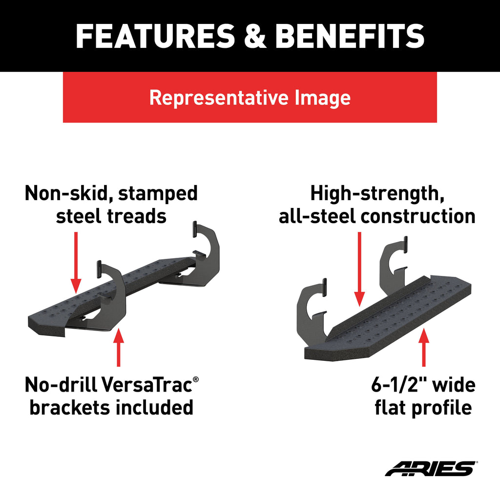 ARIES 2055510 RidgeStep 6-1/2" x 53" Black Steel Running Boards, Select Silverado, Sierra for Select Chevrolet Silverado 2500 HD