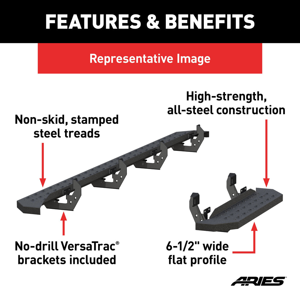 ARIES 2055539 RidgeStep 6-1/2" x 96", 36" Black Steel Running Boards, Select Ram ProMaster for Select Ram ProMaster 2500