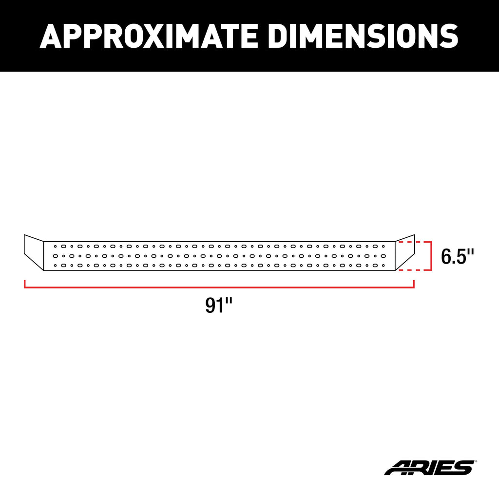 ARIES 2055541 RidgeStep 6-1/2" x 91" Black Steel Running Boards, Select Silverado, Sierra Crew for Select Chevrolet Silverado 1500