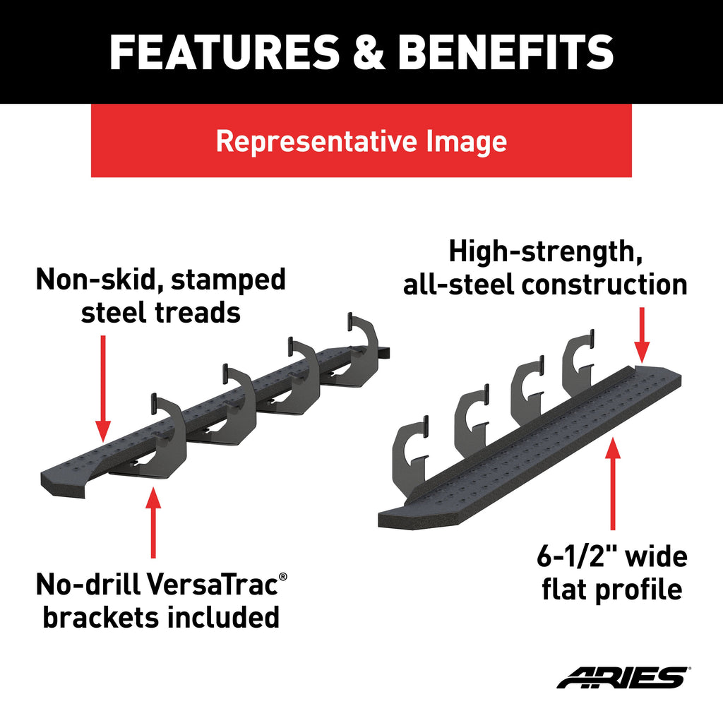 ARIES 2055541 RidgeStep 6-1/2" x 91" Black Steel Running Boards, Select Silverado, Sierra Crew for Select Chevrolet Silverado 1500