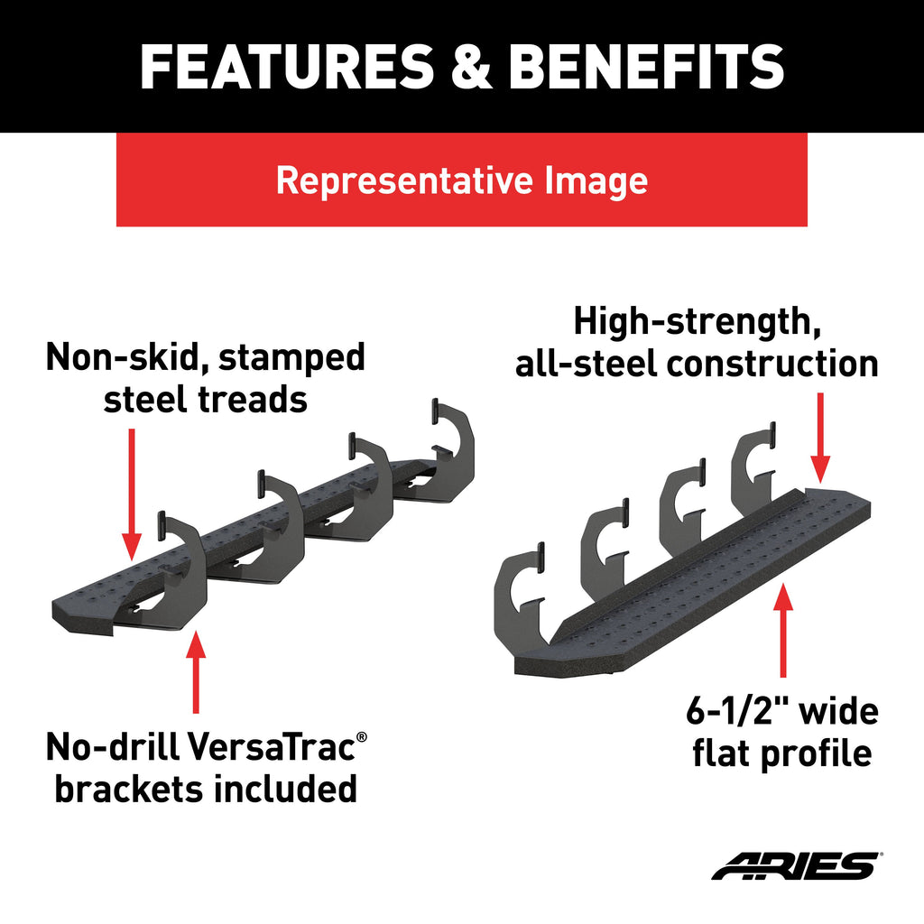 ARIES 2055551 RidgeStep 6-1/2" x 75" Black Steel Running Boards, Select Silverado, Sierra Crew for Select Chevrolet Silverado 1500