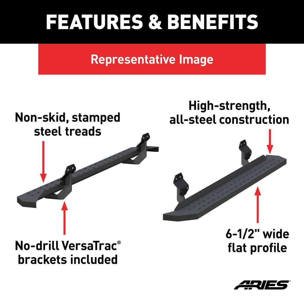 ARIES 2055552 RidgeStep 6-1/2" x 85" Black Steel Running Boards, Select Ford Ranger Crew Cab for Select Ford Ranger