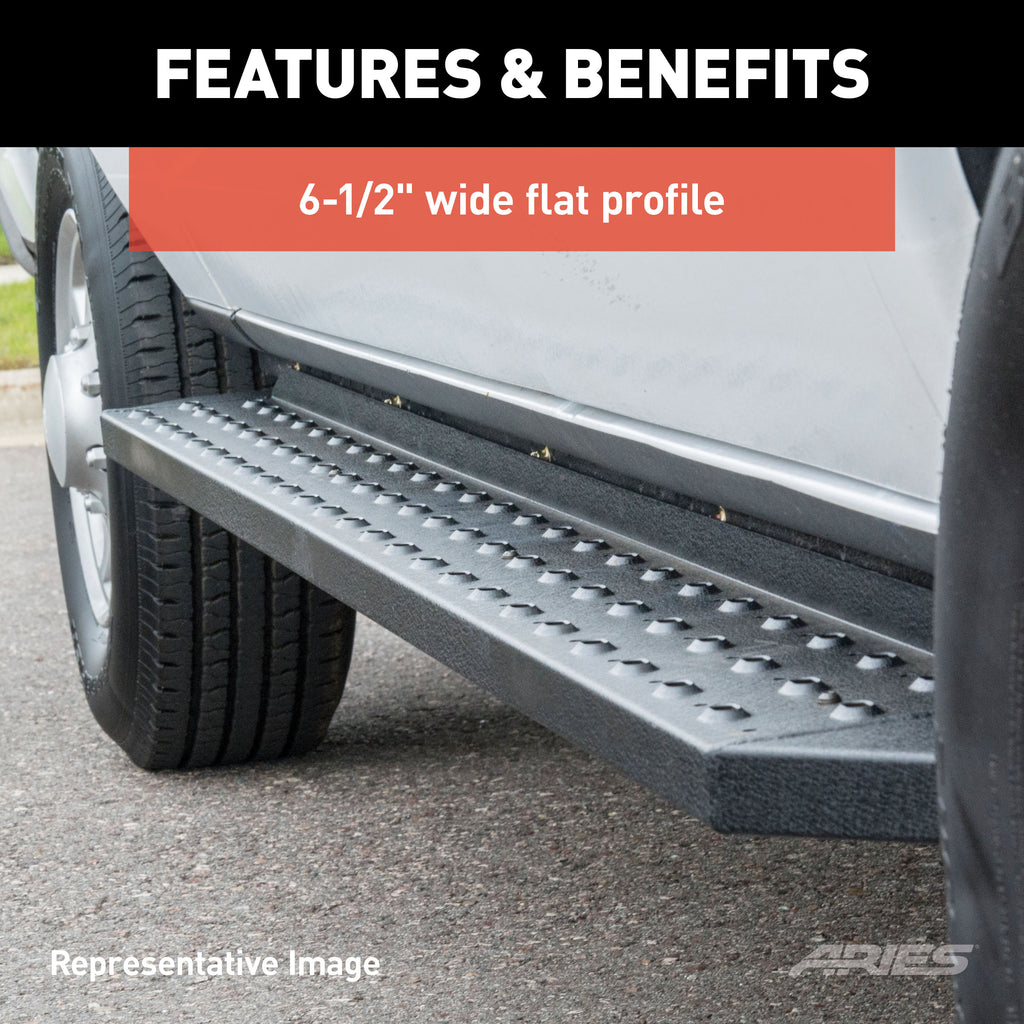 ARIES 2055554 RidgeStep 6-1/2" x 75" Black Steel Running Boards, Select Ford Explorer for Select Ford Explorer