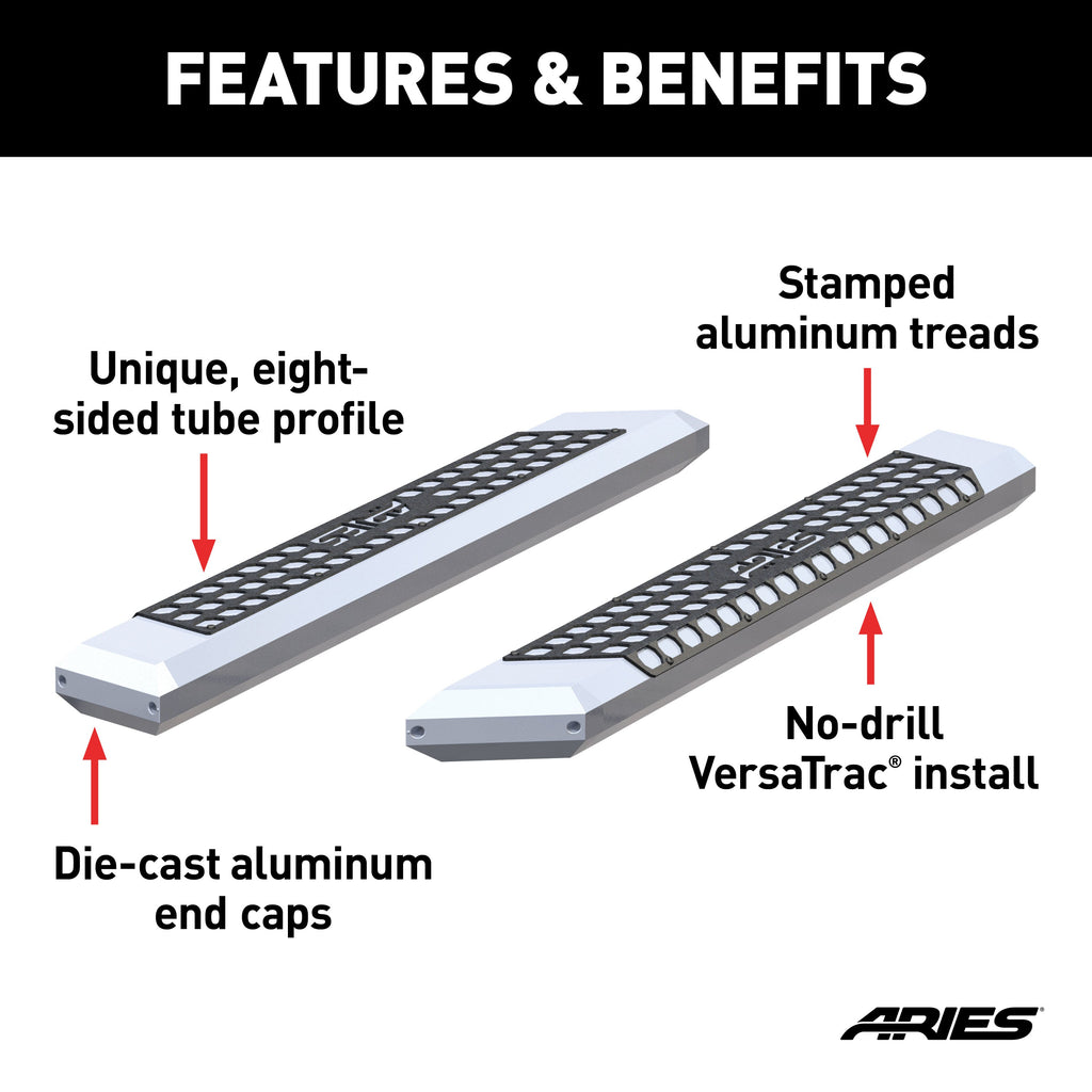 ARIES 2055853 AdvantEDGE 5-1/2in. x 53in. Chrome Aluminum Side Bars (No Brackets) - Truck Part Superstore