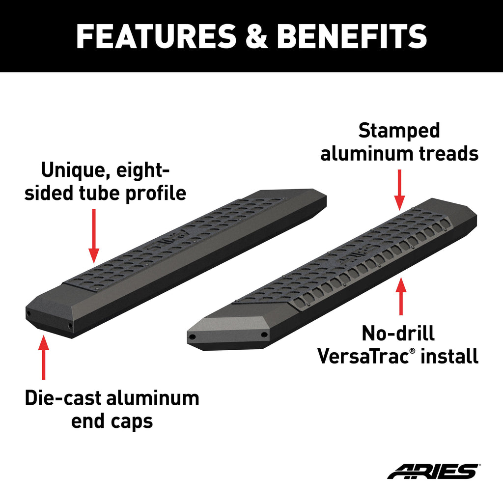 ARIES 2055953 AdvantEDGE 5-1/2" x 53" Black Aluminum Side Bars (No Brackets) for Select Ford F-250