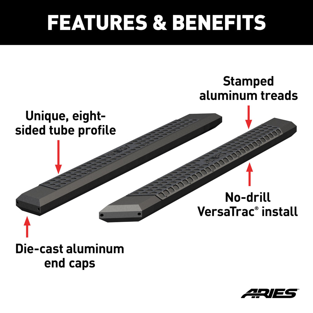 ARIES 2055975 AdvantEDGE 5-1/2" x 75" Black Aluminum Side Bars (No Brackets) for Select Ford F-250
