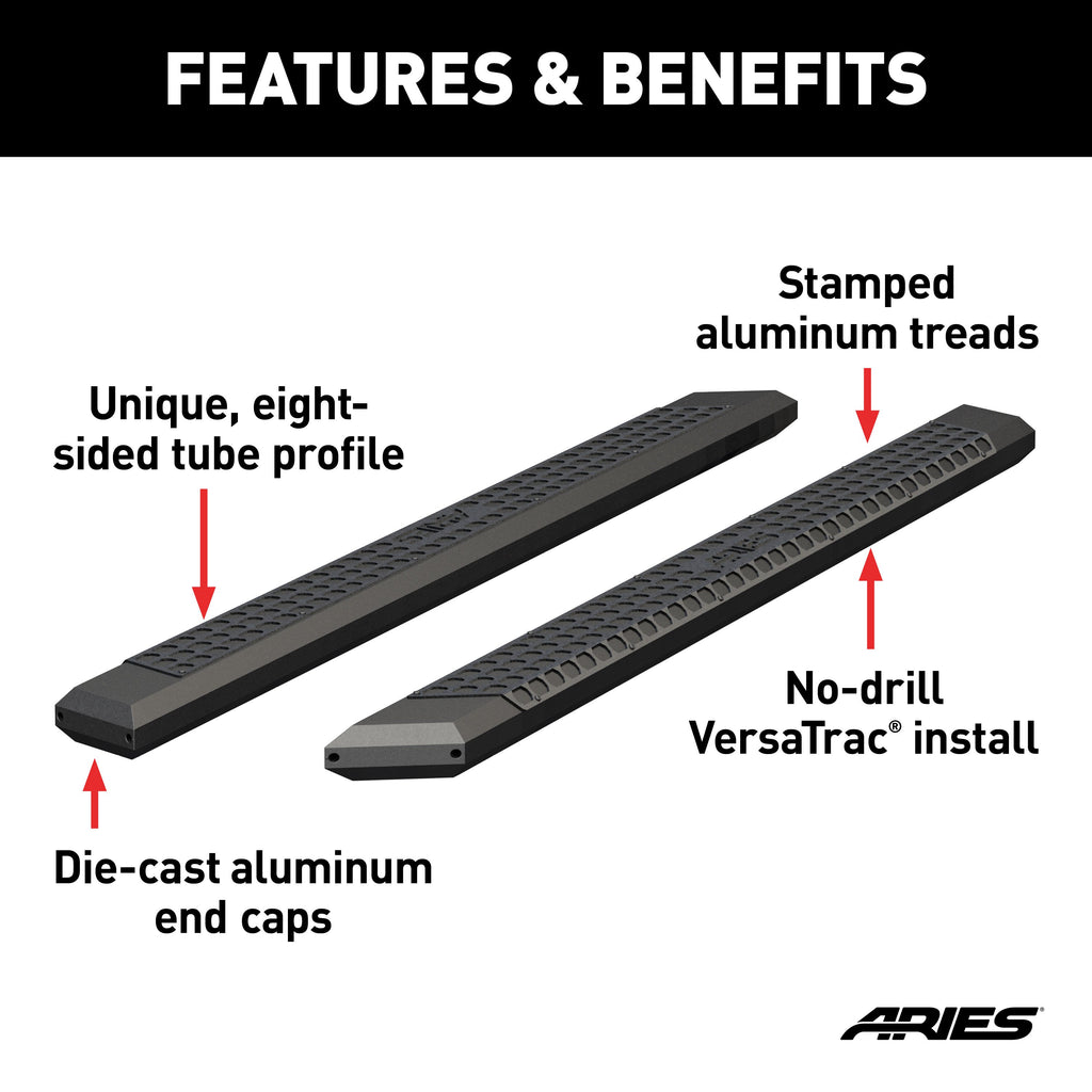 ARIES 2055985 AdvantEDGE 5-1/2" x 85" Black Aluminum Side Bars (No Brackets) for Select Nissan TITAN