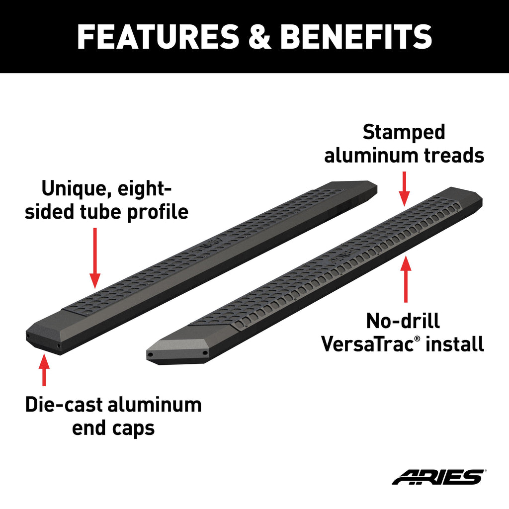 ARIES 2055991 AdvantEDGE 5-1/2" x 91" Black Aluminum Side Bars (No Brackets) for Select Ford F-250
