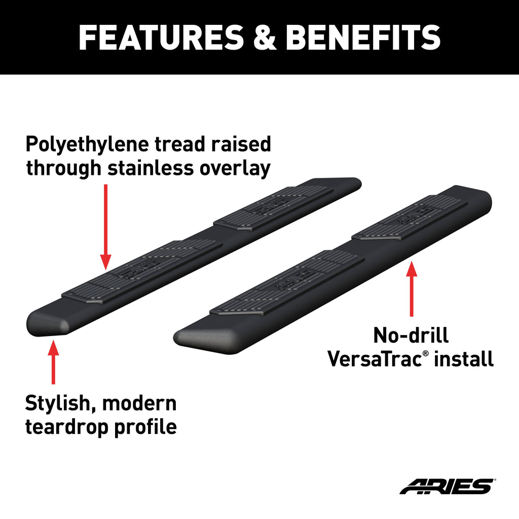 ARIES 2057975 AscentStep 5-1/2" x 75" Black Steel Running Boards (No Brackets) for Select Ford F-250