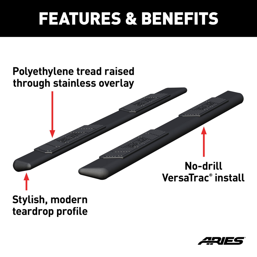 ARIES 2057991 AscentStep 5-1/2" x 91" Black Steel Running Boards (No Brackets) for Select Ford F-250