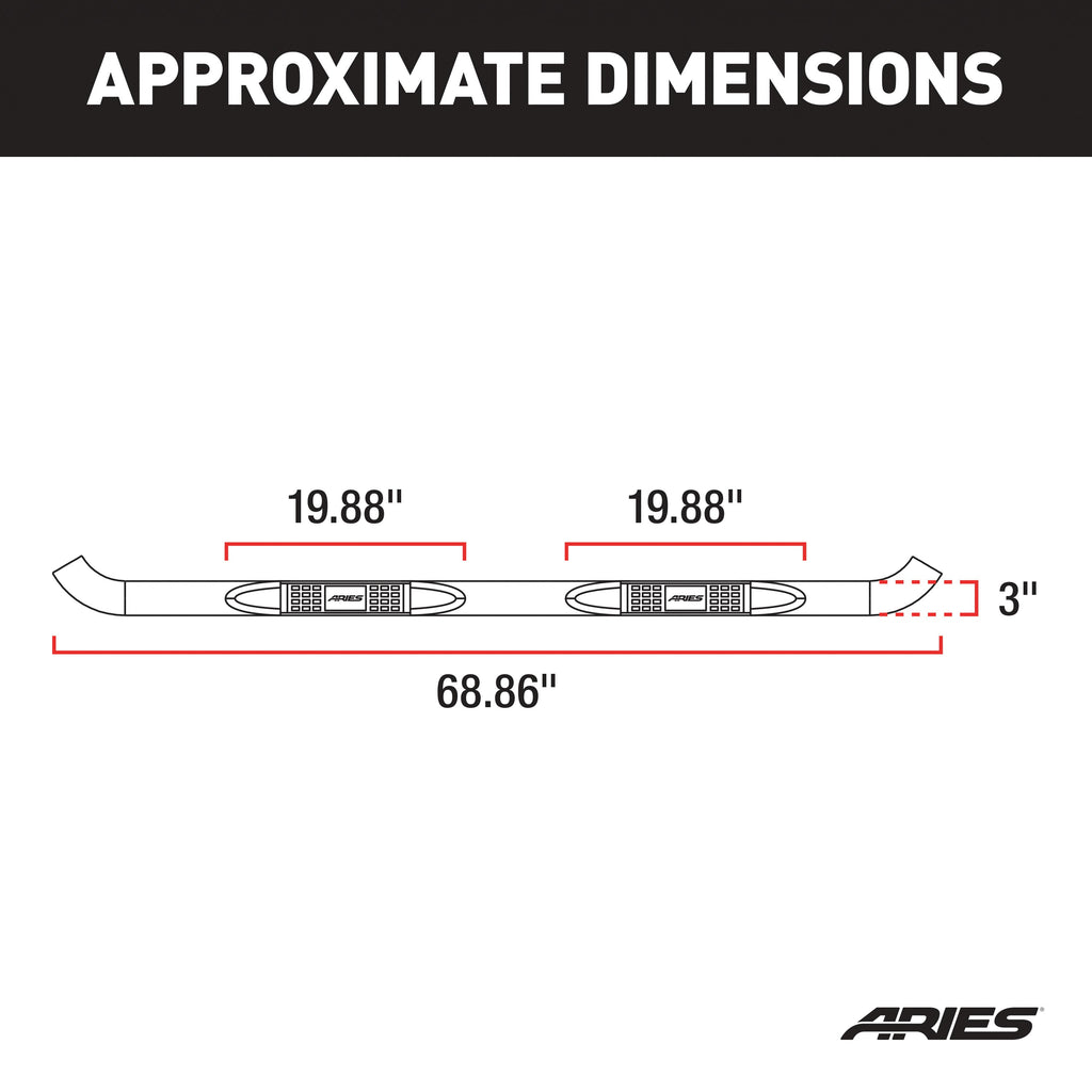 ARIES 206003 3in. Round Black Steel Side Bars; Select Honda Pilot; Acura MDX - Truck Part Superstore