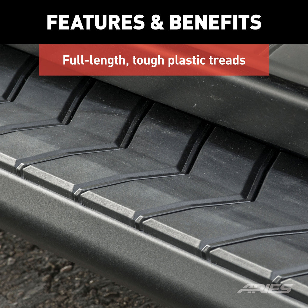 ARIES 2061008 AeroTread 5in. x 67in. Black Stainless Running Boards; Select Jeep Compass; Patr - Truck Part Superstore