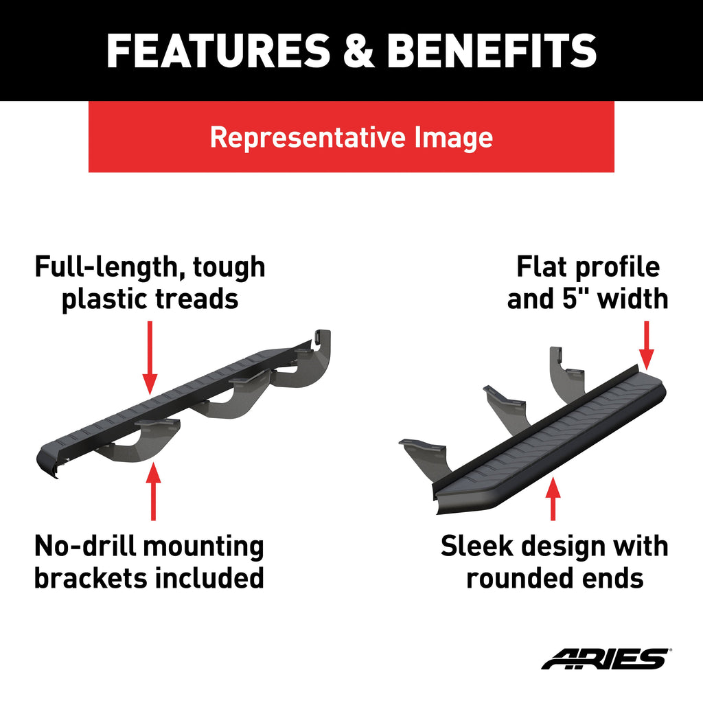 ARIES 2061019 AeroTread 5in. x 70in. Black Stainless Running Boards; Select Hyundai Tucson - Truck Part Superstore