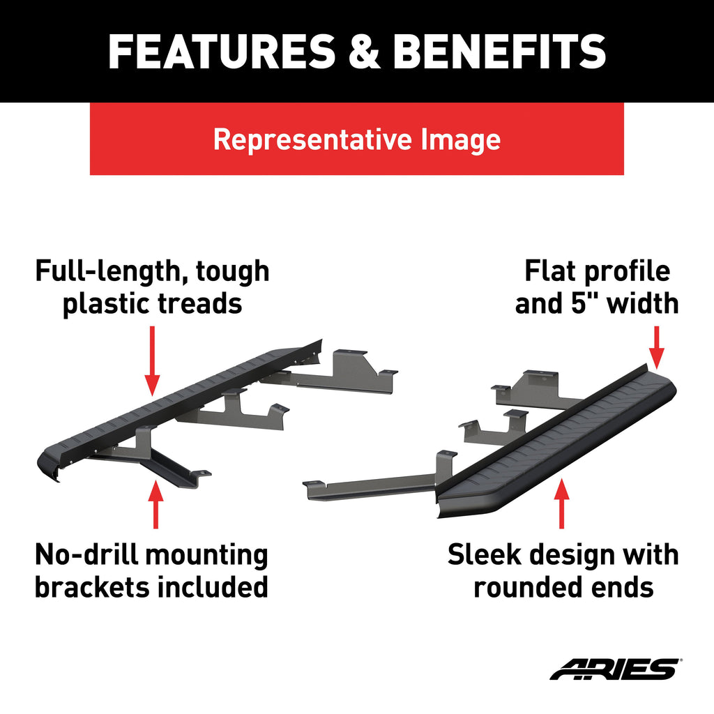 ARIES 2061040 AeroTread 5" x 73" Black Stainless Running Boards, Select Ford Explorer for Select Ford Explorer