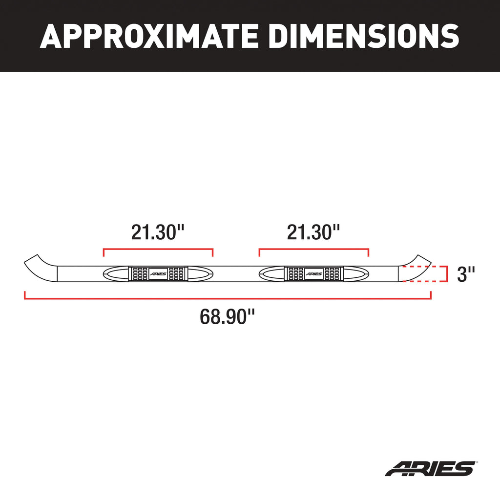 ARIES 207003 3in. Round Black Steel Side Bars; Select Hyundai Santa Fe - Truck Part Superstore