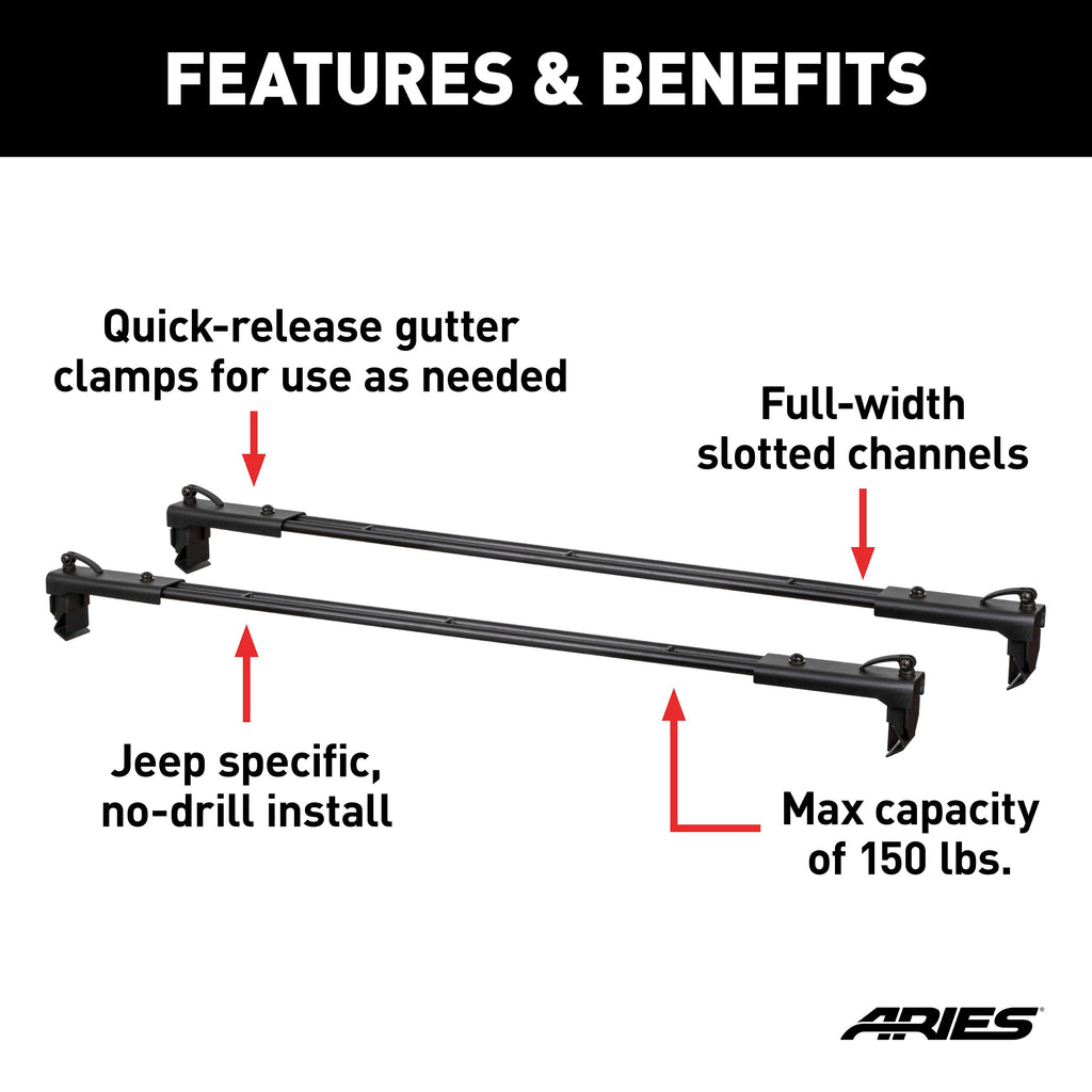 ARIES 2070450 Jeep Roof Rack Crossbars for Wrangler JK (2-Pack) for Select Jeep Wrangler