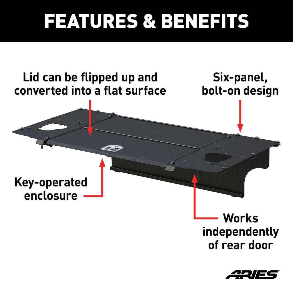 ARIES 2070465 Black Aluminum Security Cargo Lid, Select Jeep JK Unlimited for Select Jeep Wrangler