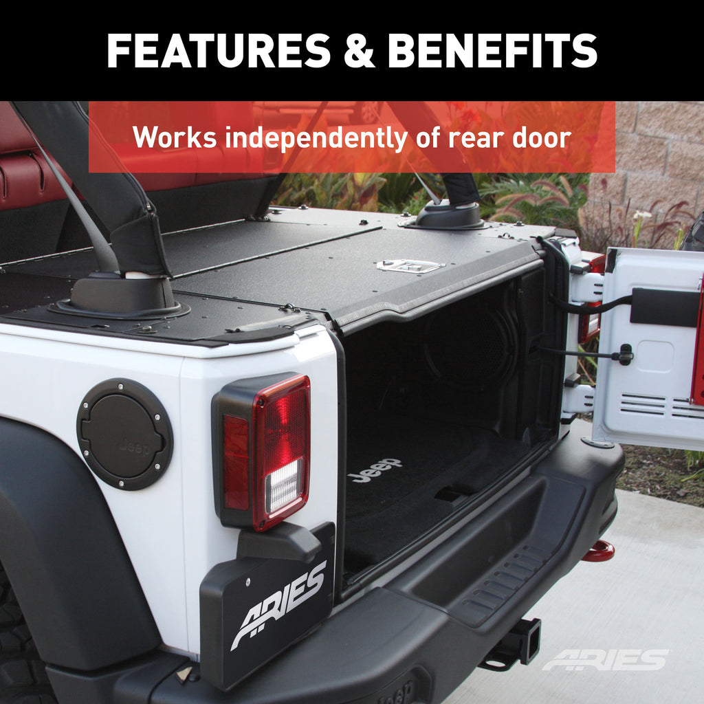 ARIES 2070465 Black Aluminum Security Cargo Lid, Select Jeep JK Unlimited for Select Jeep Wrangler