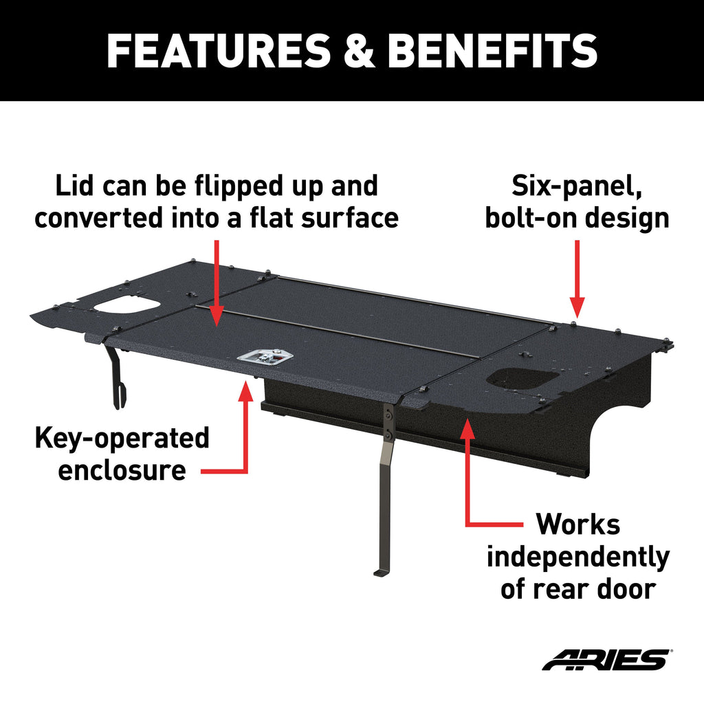 ARIES 2070475 Black Aluminum Security Cargo Lid, Select Jeep JK Unlimited for Select Jeep Wrangler