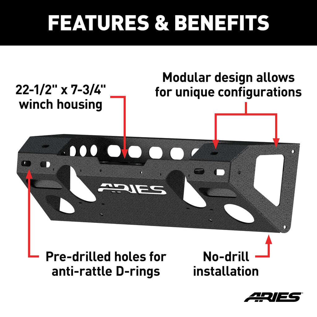 ARIES 2081001 TrailChaser Jeep Wrangler JK Aluminum Front Bumper Center Section for Select Jeep Wrangler