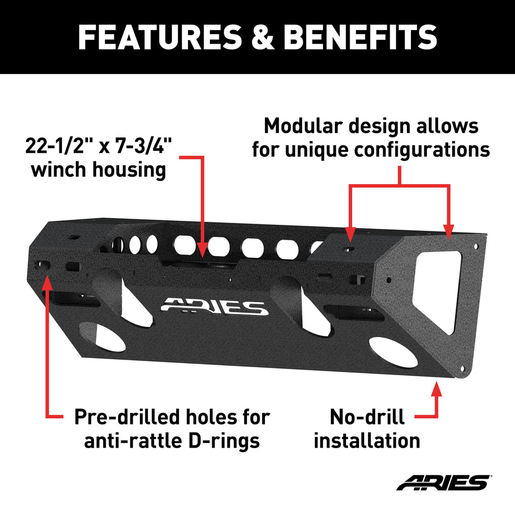 ARIES 2081004 TrailChaser Jeep Wrangler JL, Gladiator Aluminum Front Bumper Center Section for Select Jeep Wrangler