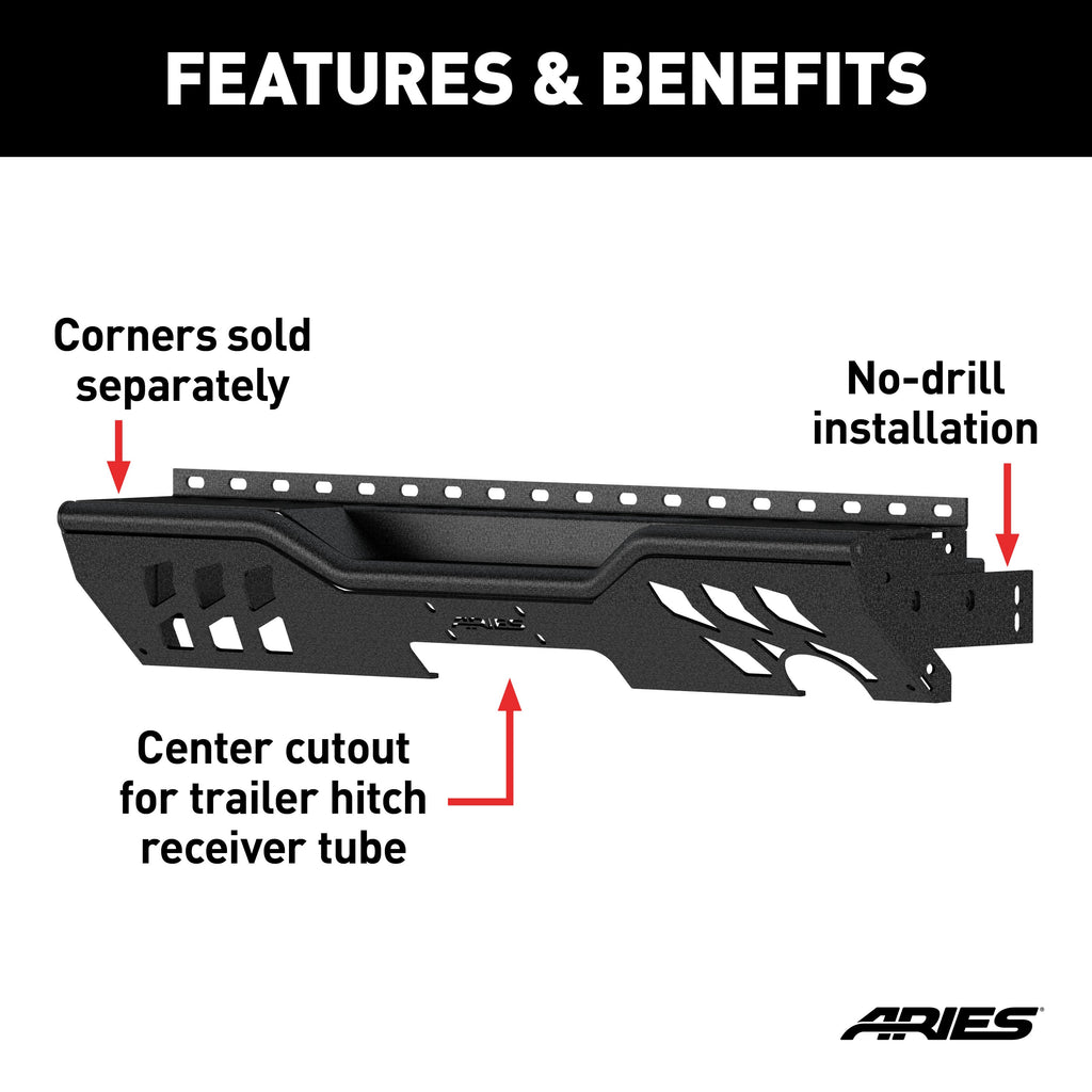 ARIES 2081020 TrailChaser Jeep Wrangler JK Steel Rear Bumper Center Section - Truck Part Superstore