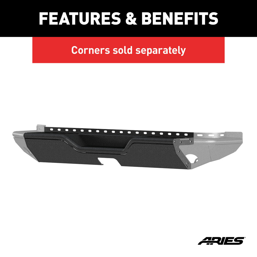 ARIES 2081025 TrailChaser Jeep Wrangler JL Aluminum Rear Bumper Center Section for Select Jeep Wrangler
