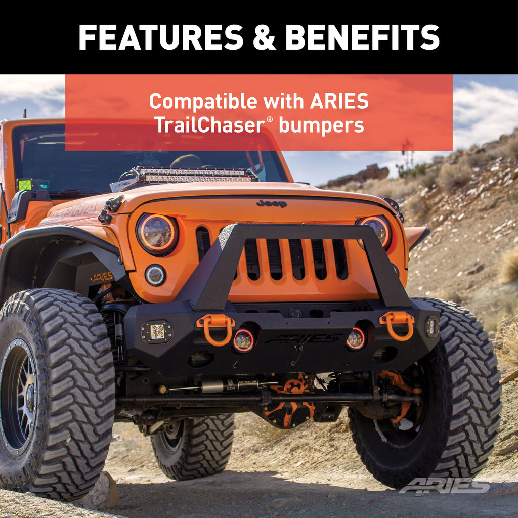 ARIES 2081100 ARIES 2081100 TrailChaser Black Steel Front Jeep Bumper Angular Brush Guard Only - Truck Part Superstore