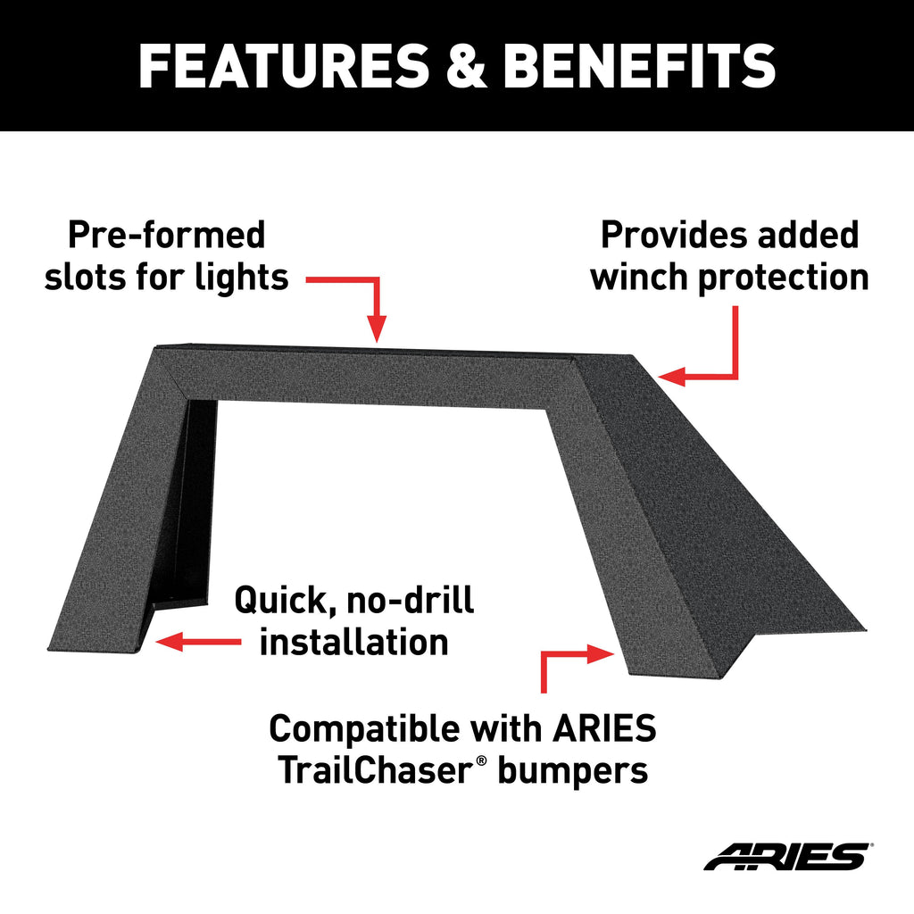 ARIES 2081101 TrailChaser Jeep Wrangler Aluminum Front Bumper Angular Brush Guard for Select Jeep Wrangler