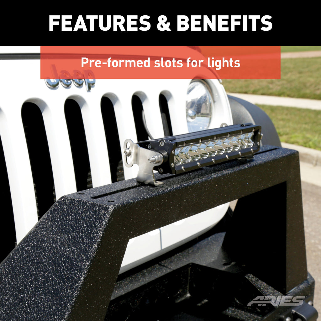 ARIES 2081101 TrailChaser Jeep Wrangler Aluminum Front Bumper Angular Brush Guard for Select Jeep Wrangler