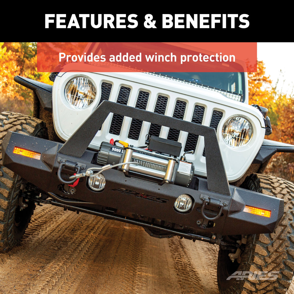 ARIES 2081101 TrailChaser Jeep Wrangler Aluminum Front Bumper Angular Brush Guard for Select Jeep Wrangler