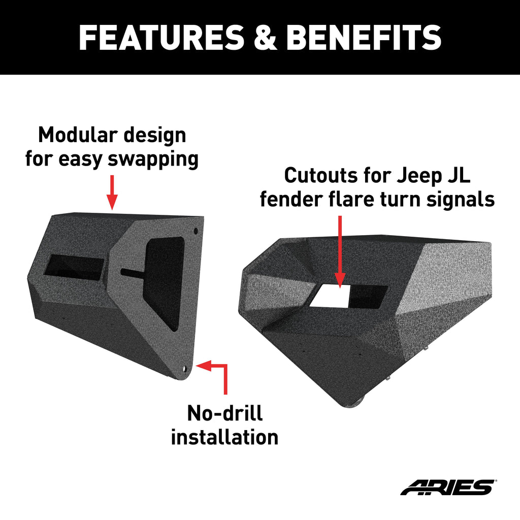 ARIES 2081209 TrailChaser Jeep Wrangler JL, Gladiator Aluminum Front Bumper Corners for Select Jeep Wrangler
