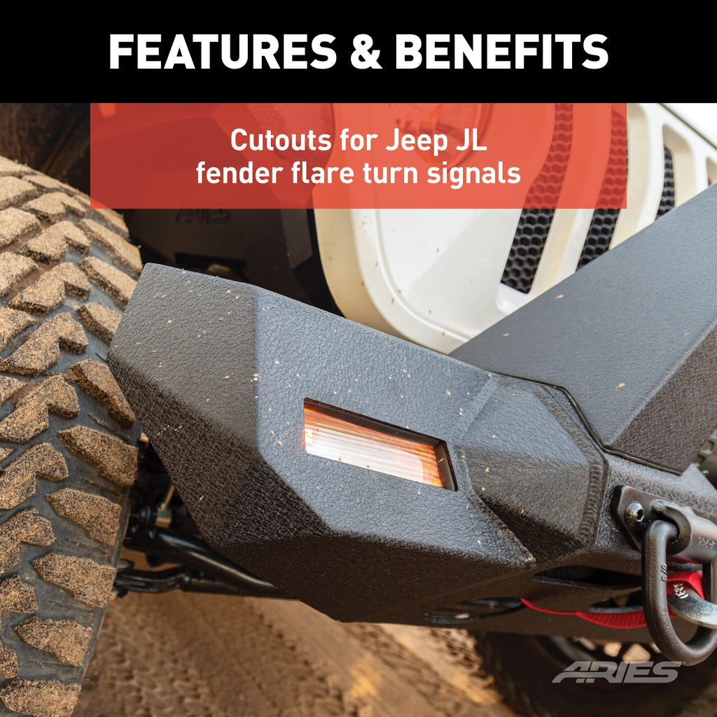 ARIES 2081209 TrailChaser Jeep Wrangler JL, Gladiator Aluminum Front Bumper Corners for Select Jeep Wrangler