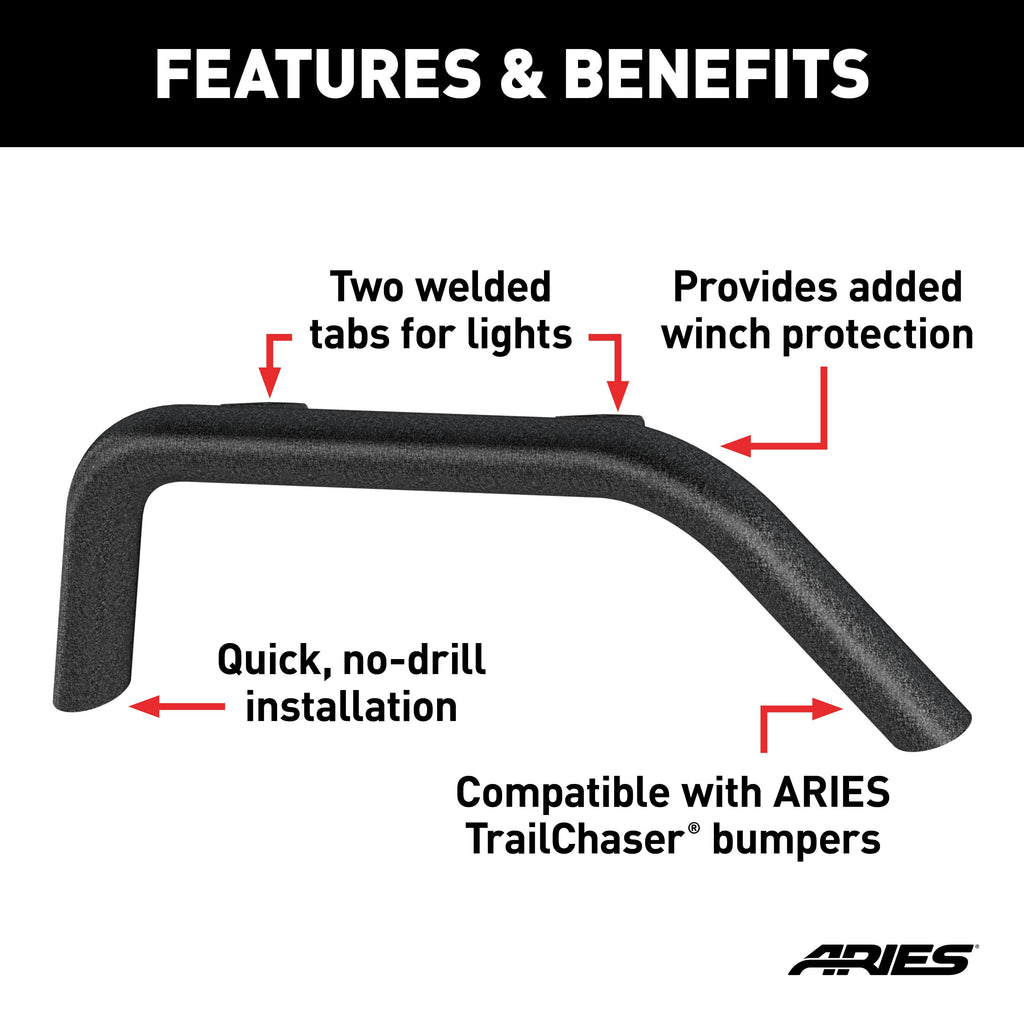 ARIES 2081252 TrailChaser Jeep Wrangler Steel Front Bumper Round Brush Guard for Select Jeep Wrangler