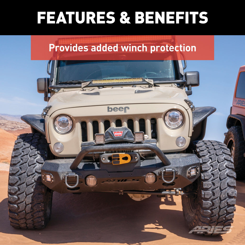 ARIES 2081255 TrailChaser Jeep Wrangler Aluminum Front Bumper Round Brush Guard for Select Jeep Wrangler