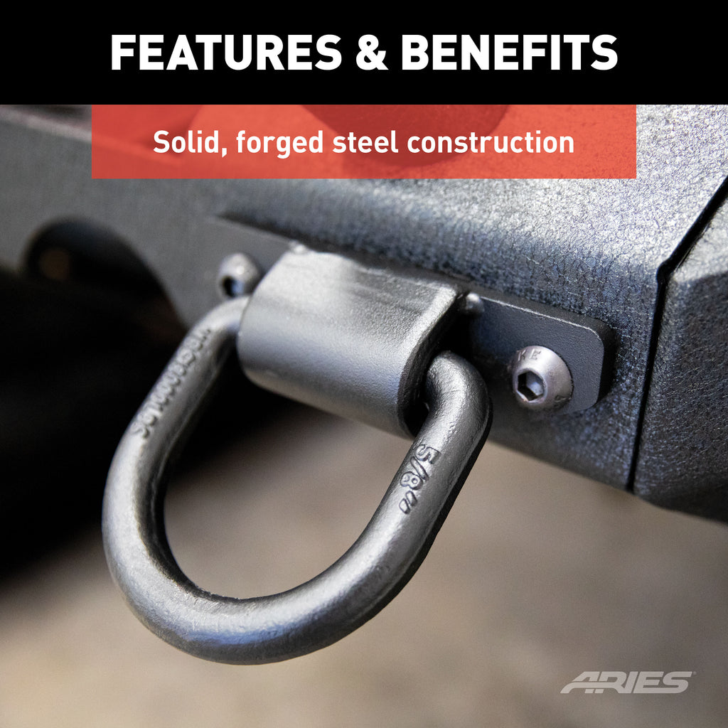 ARIES 2081300 Bolt-On Anti-Rattle D-Rings (9,000 lbs, 2-Pack)