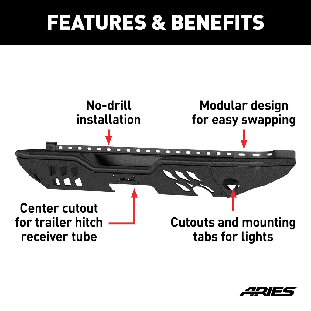 ARIES 2082036 TrailChaser Jeep Wrangler JK Aluminum Rear Bumper for Select Jeep Wrangler