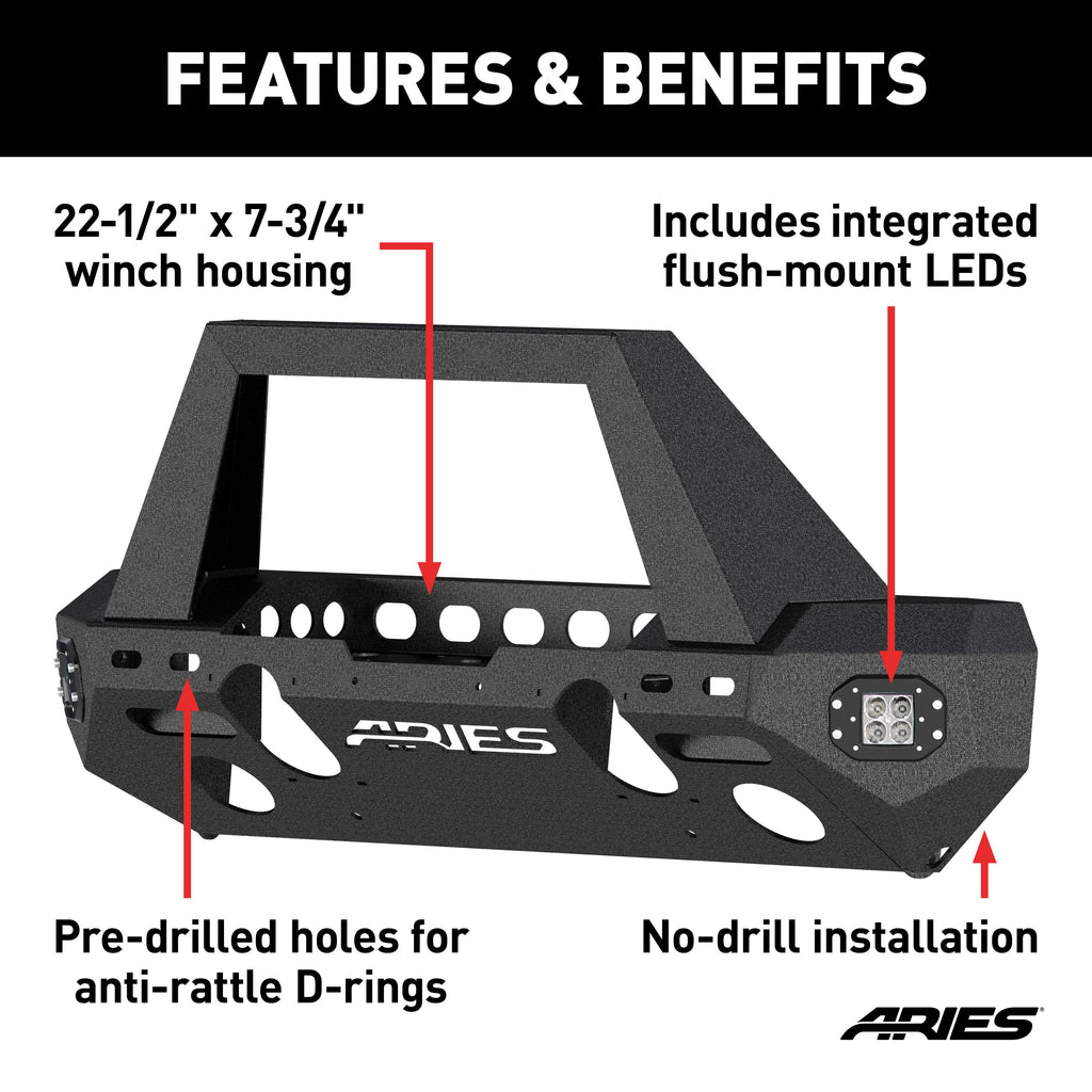 ARIES 2082043 TrailChaser Jeep Wrangler JK Steel Front Bumper (Option 1) - Truck Part Superstore