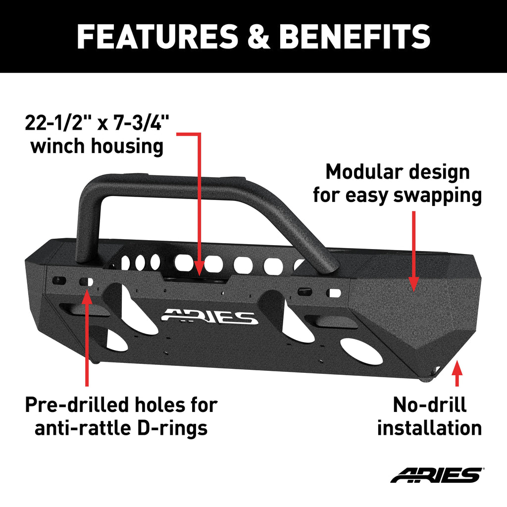 ARIES 2082050 TrailChaser Jeep Wrangler JK Steel Front Bumper (Option 4) - Truck Part Superstore