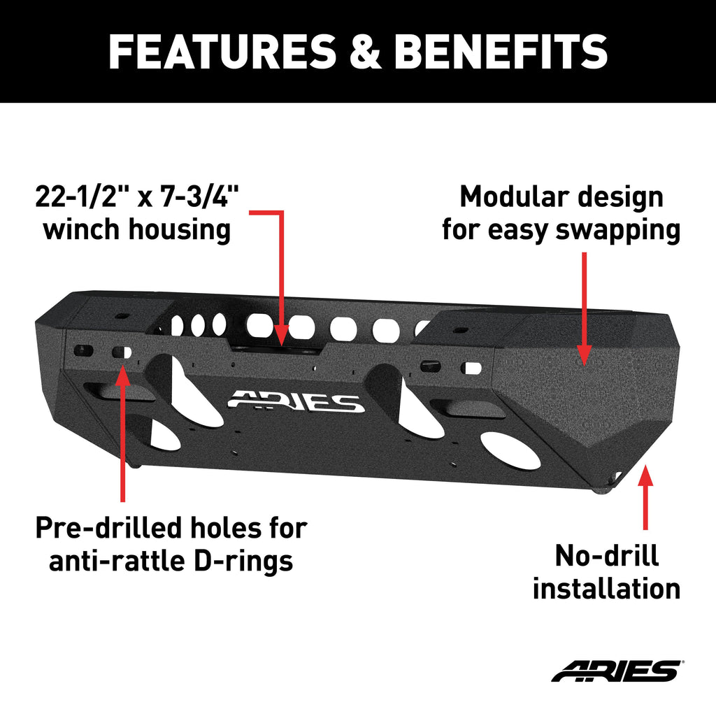 ARIES 2082052 TrailChaser Jeep Wrangler JK Aluminum Front Bumper (Option 6) for Select Jeep Wrangler