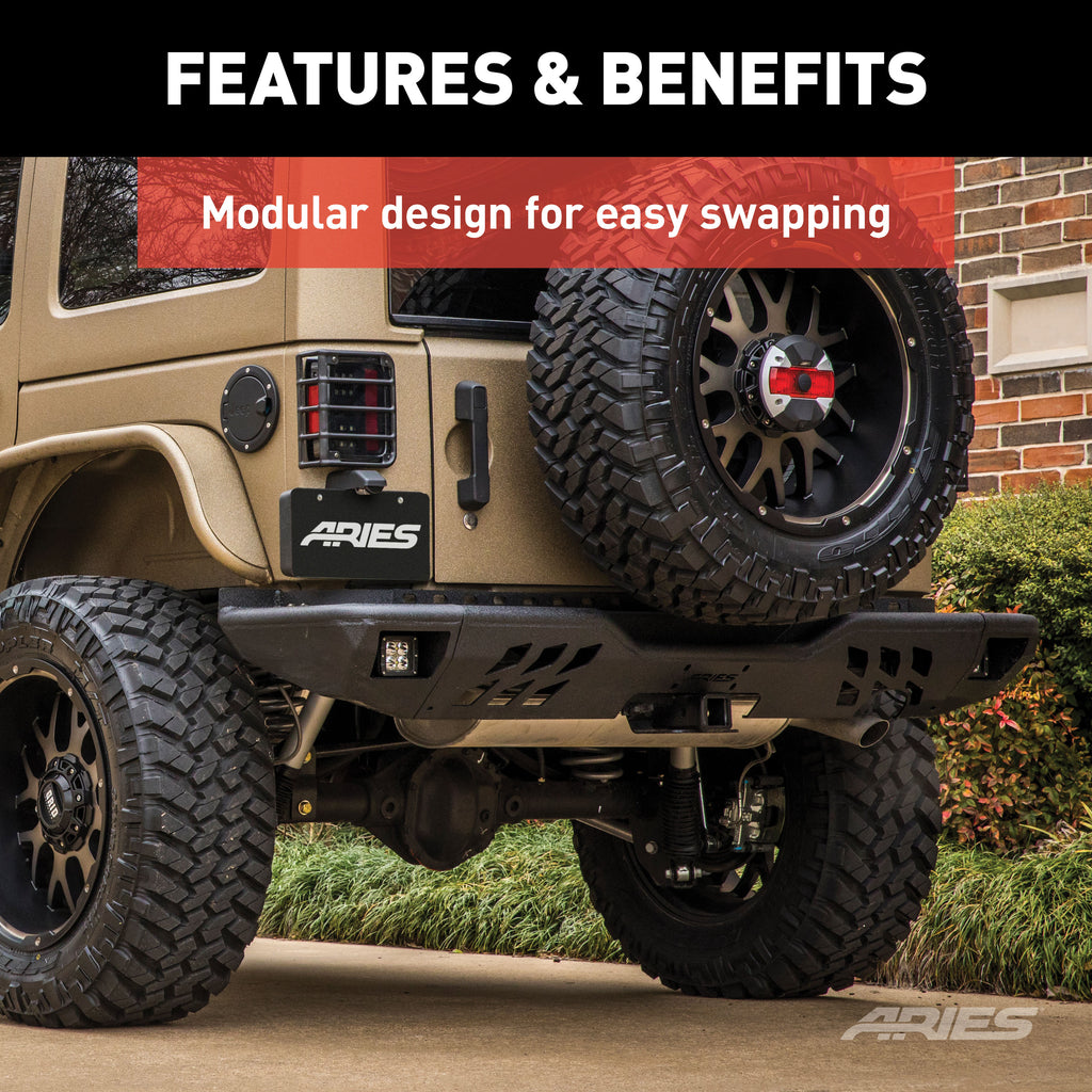 ARIES 2082061 TrailChaser Jeep Wrangler JK Aluminum Rear Bumper with LED Lights for Select Jeep Wrangler