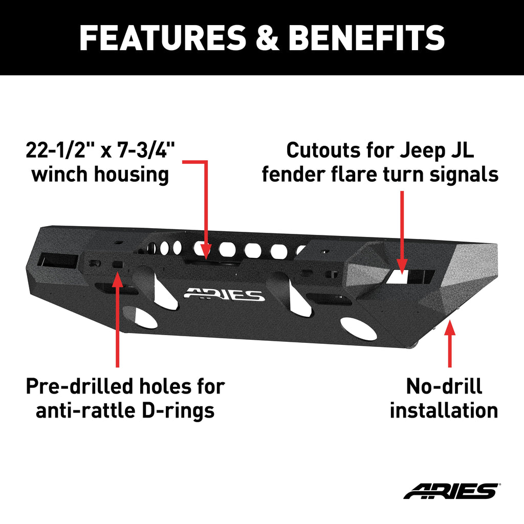 ARIES 2082072 TrailChaser Jeep Wrangler JL; Gladiator Steel Front Bumper (Option 7) - Truck Part Superstore