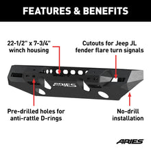 Load image into Gallery viewer, ARIES 2082076 TrailChaser Jeep Wrangler JL, Gladiator Aluminum Front Bumper (Option 7) for Select Jeep Wrangler