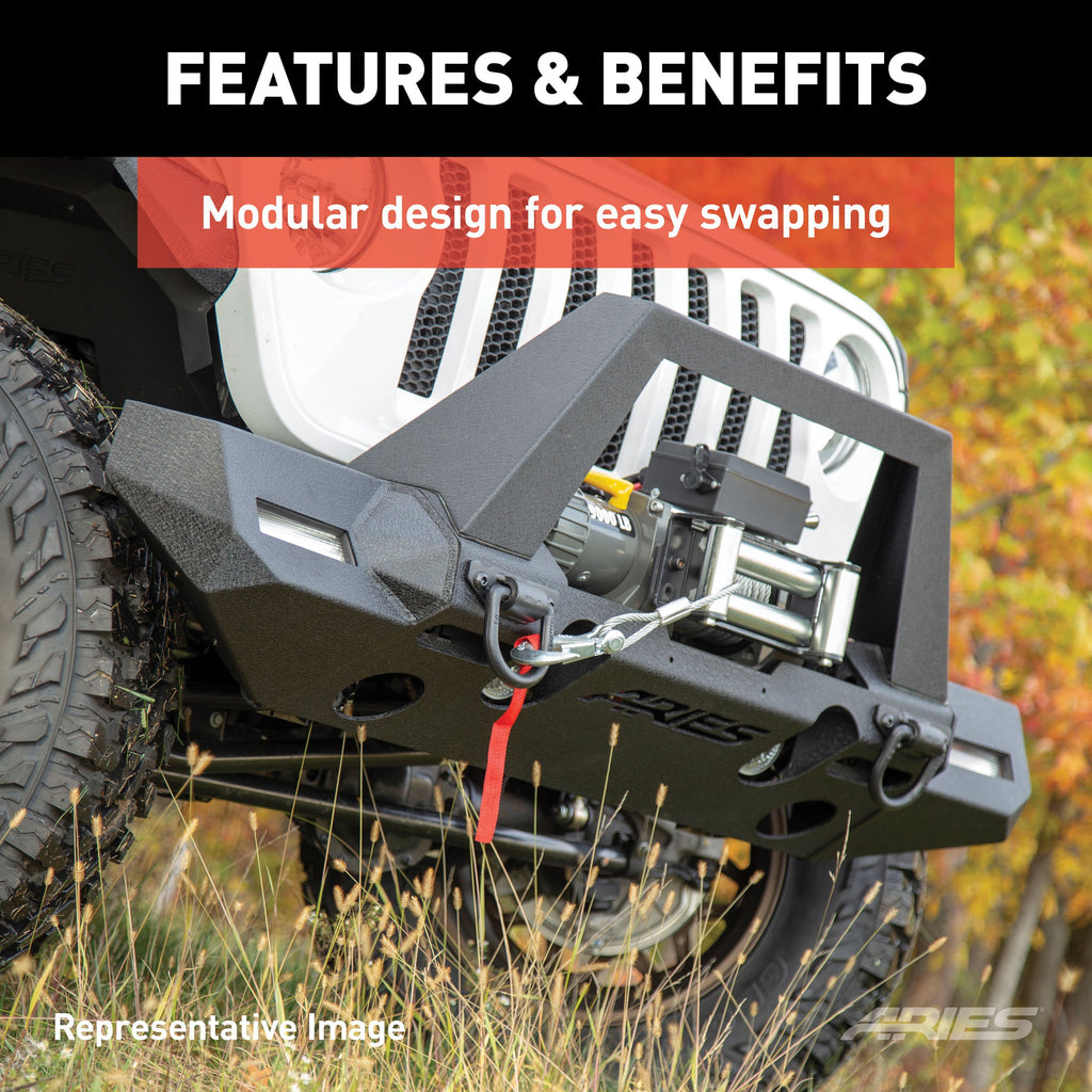 ARIES 2082076 TrailChaser Jeep Wrangler JL, Gladiator Aluminum Front Bumper (Option 7) for Select Jeep Wrangler