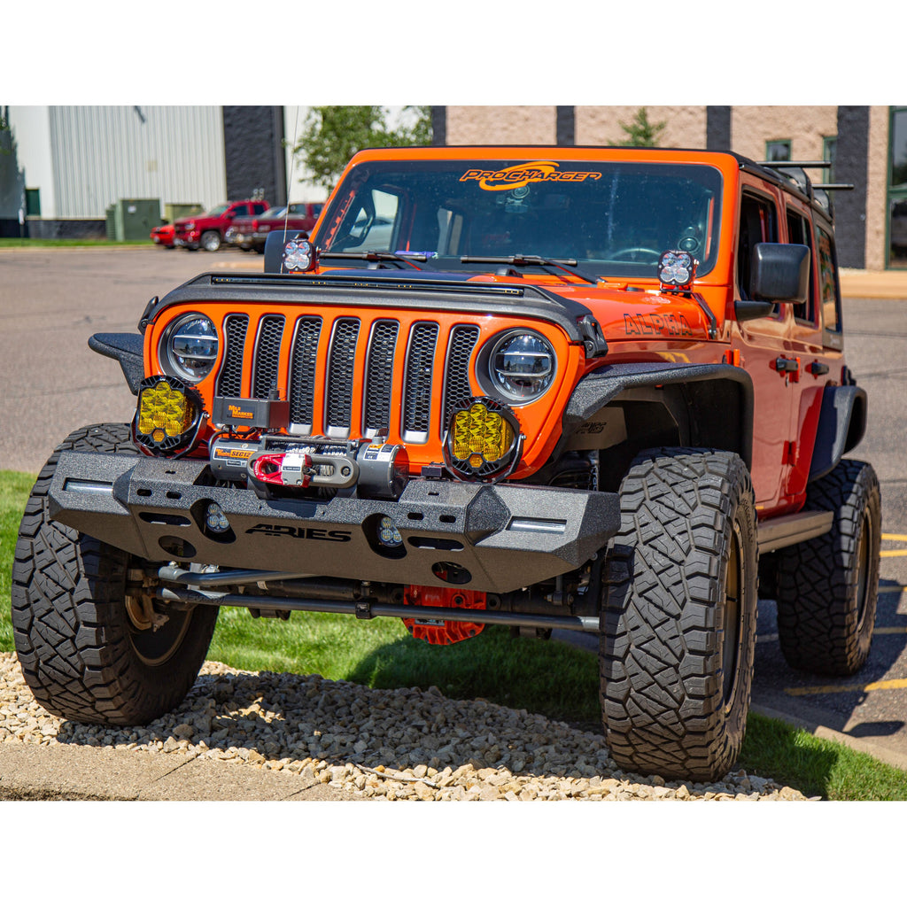 ARIES 2082077 TrailChaser Jeep Wrangler JL Aluminum Front Bumper with Fender Flares (Option 7) for Select Jeep Wrangler