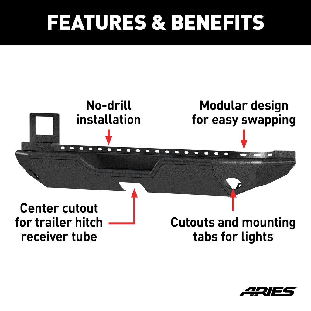 ARIES 2082080 ARIES 2082080 TrailChaser Black Steel Jeep Wrangler JL Rear Bumper - Truck Part Superstore